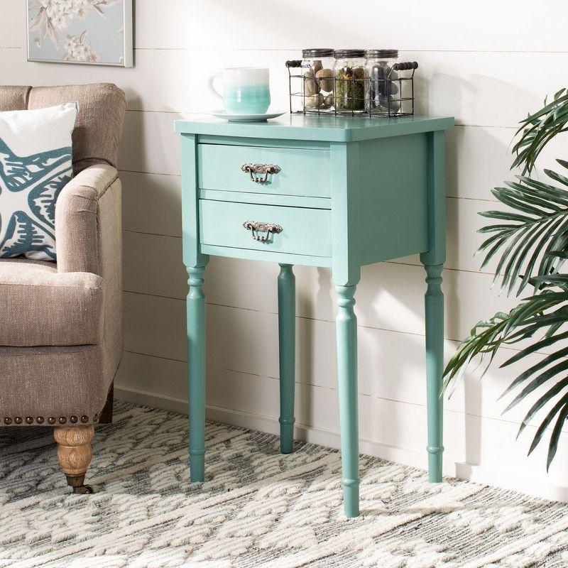 Dusty Green Transitional Poplar Wood End Table with Storage