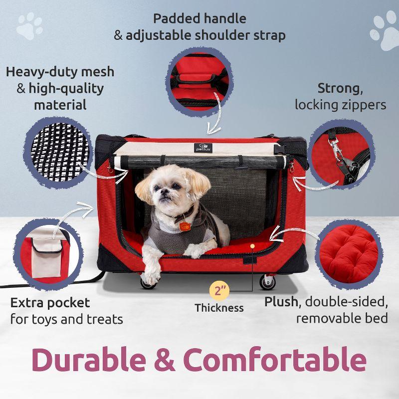 Large Tan Soft-Sided Rolling Pet Carrier with Pillow