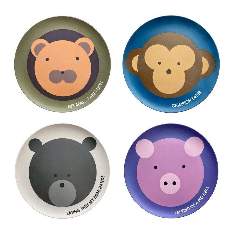 Red Rover 7" 4pk Bamboo Kids' Animal Plates: Toddler & Baby Dinnerware, Dishwasher-Safe, Off-White, Animal Theme