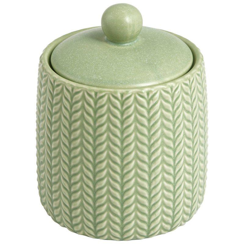 Sage Green Ceramic Embossed Cotton Ball Jar with Lid