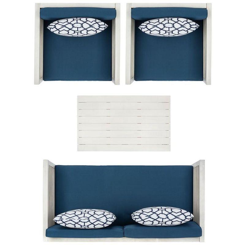 Alda 4 Piece Set - Indoor/Outdoor - PAT7033 - White/Navy + Trellis Pillow - Safavieh