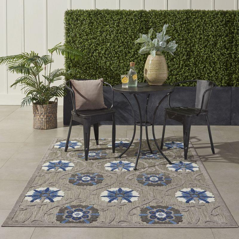 Nourison Aloha Contemporary Floral Flatweave High-Low Indoor Outdoor Area Rug Grey/Blue 3'6" x 5'6"