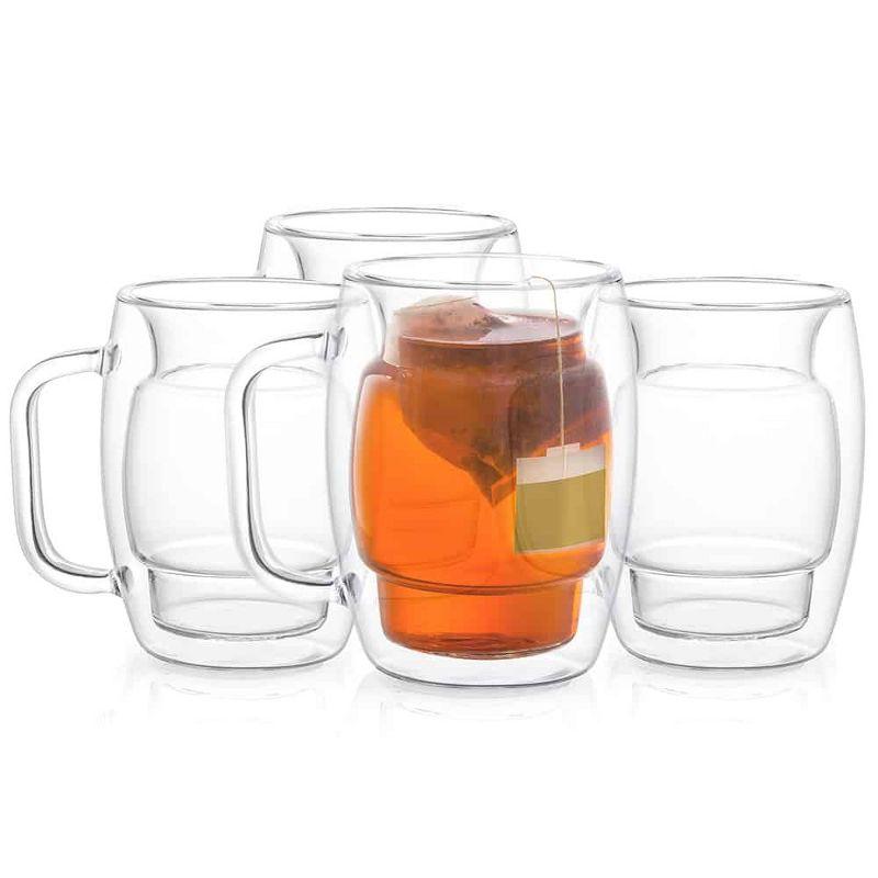 JoyJolt Cadus Glass Coffee Cups Double Wall  - Set of 4 Insulated Mugs Tea Glasses - 10-Ounces