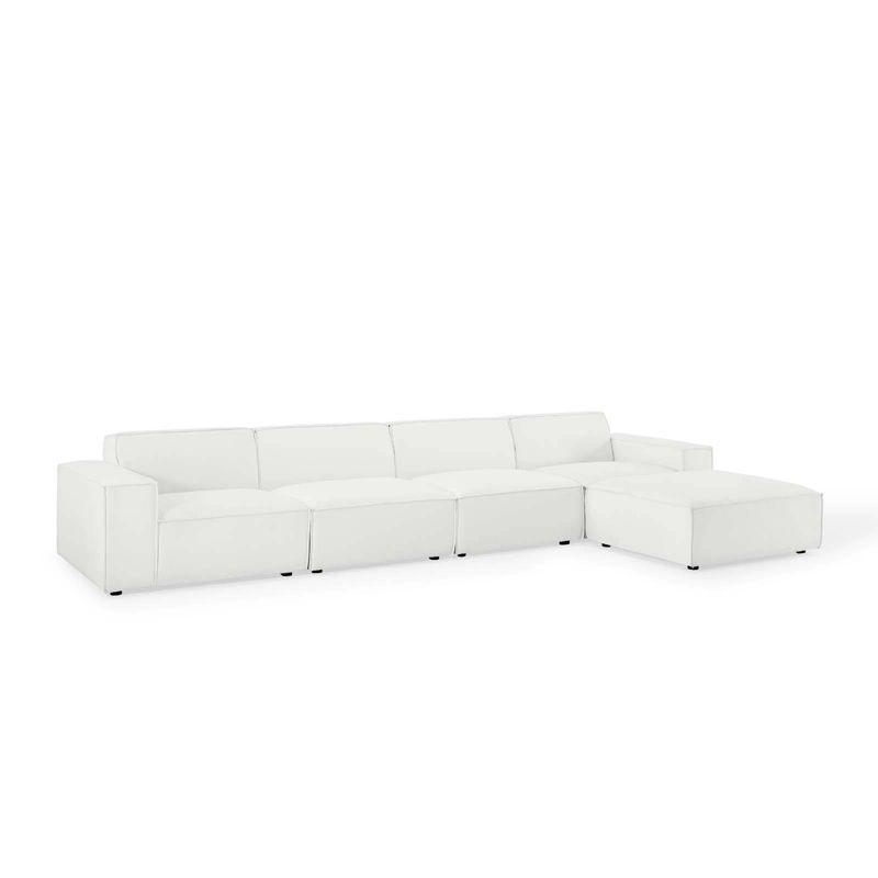 White Velvet 5-Piece Sectional Sofa with Ottoman