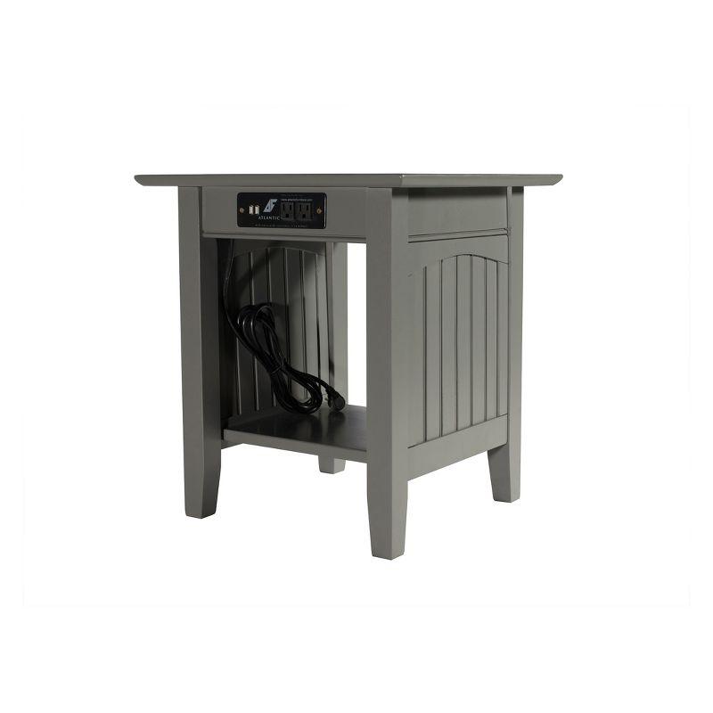 Gray Solid Wood End Table with Charging Station