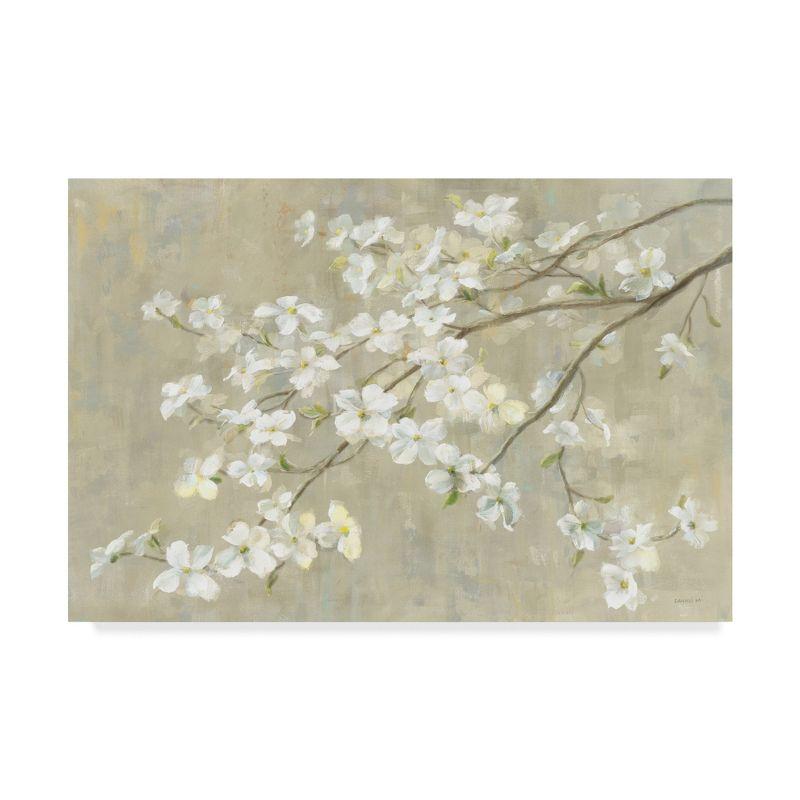 47" x 30" White and Tan Floral Canvas Art