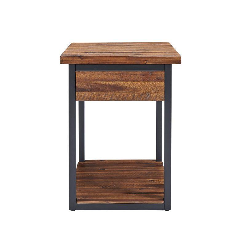 Claremont Rustic Wood End Table with Drawer and Low Shelf Dark Brown - Alaterre Furniture: Steel Frame, Acacia Top, Spot Clean