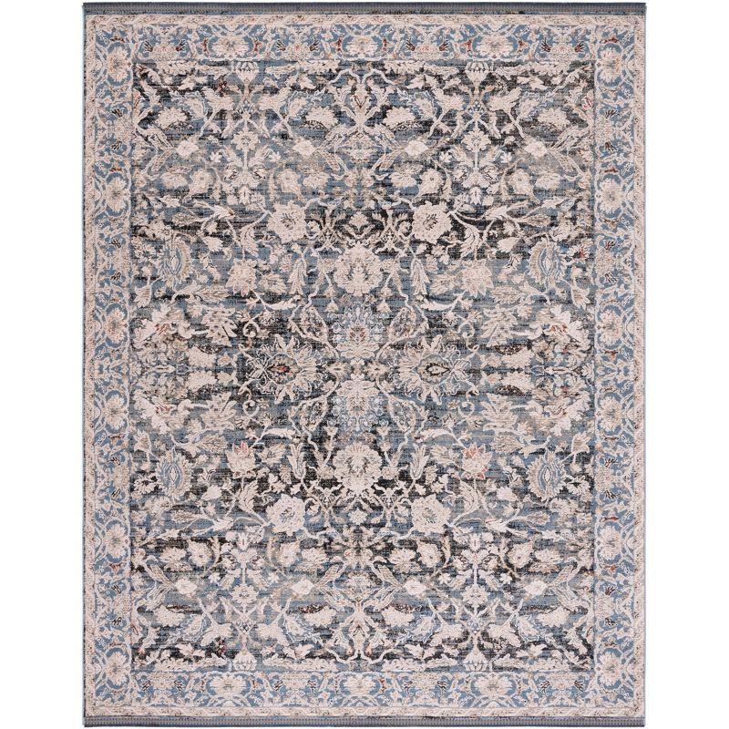 Ivory and Navy Hand-Knotted Wool Area Rug 8' x 10'