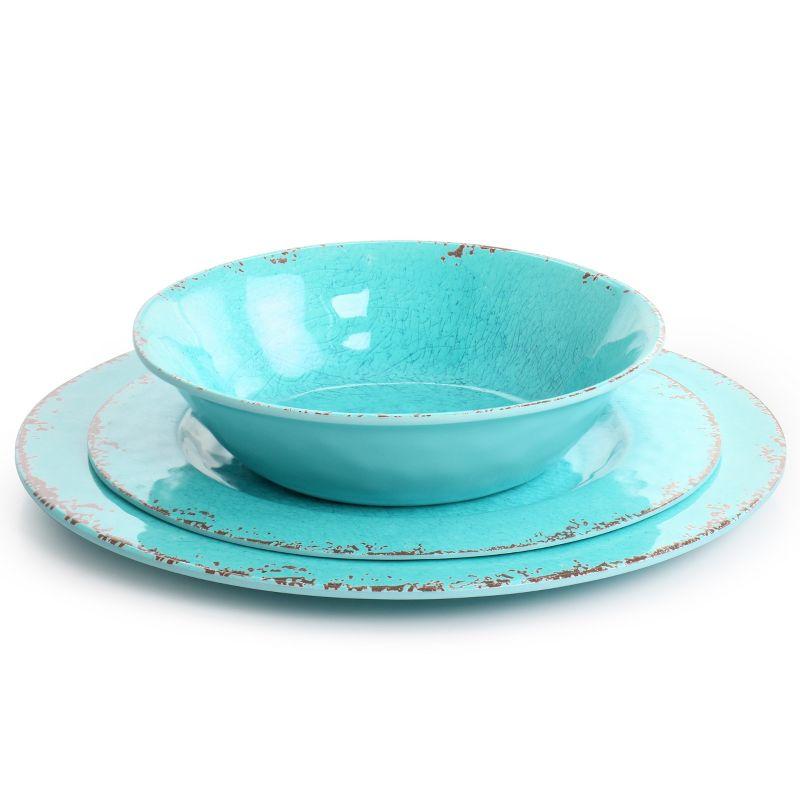 Tiffany Blue Distressed Melamine 12-Piece Dinnerware Set