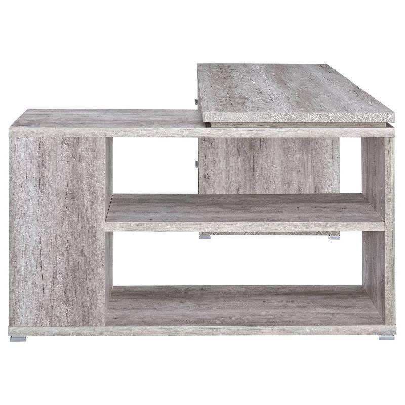 Transitional Grey Driftwood L-Shaped Home Office Desk with Filing Cabinet