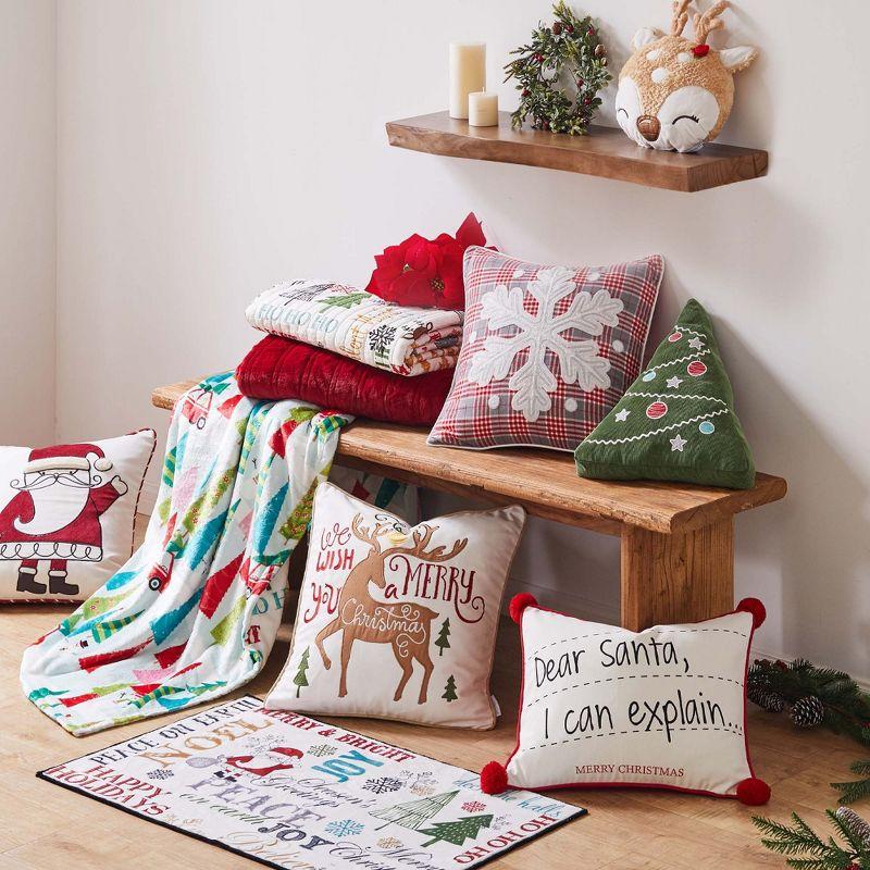 Red and Gray Embroidered Snowflake Plaid Square Pillow