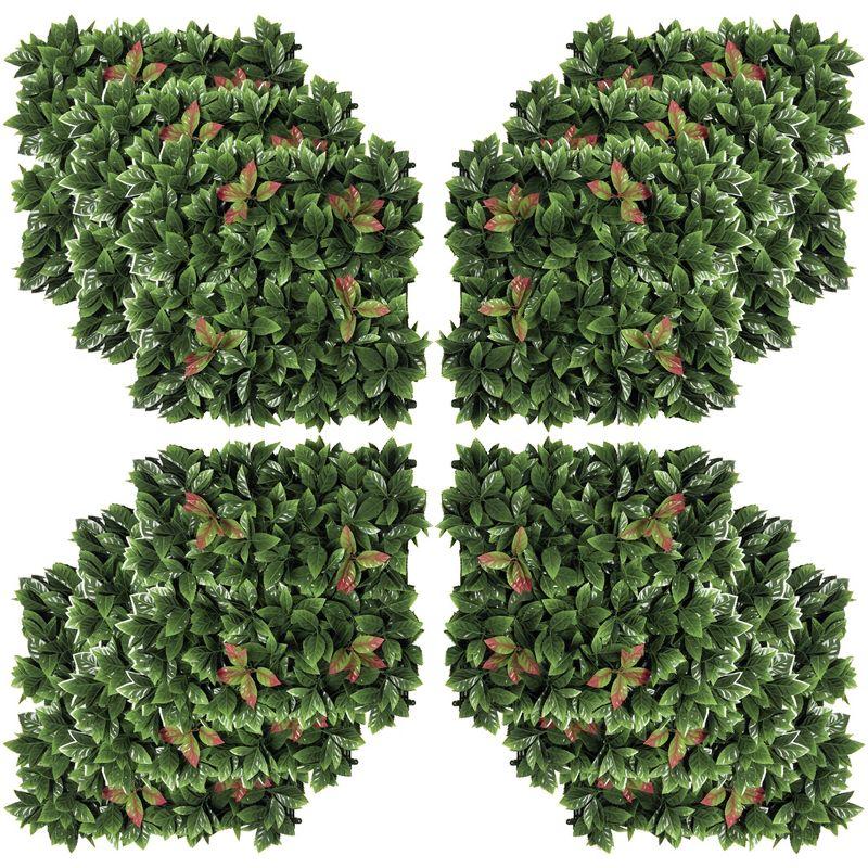 Outsunny Artificial Grass Wall Panel Backdrop, 12 20" x 20" Boxwood UV Protection Privacy Screen Panels, Green and Red
