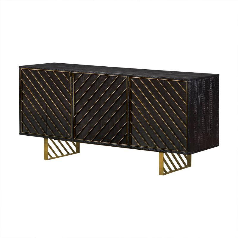Monaco Black Wood Sideboard with Antique Brass Accents 69"