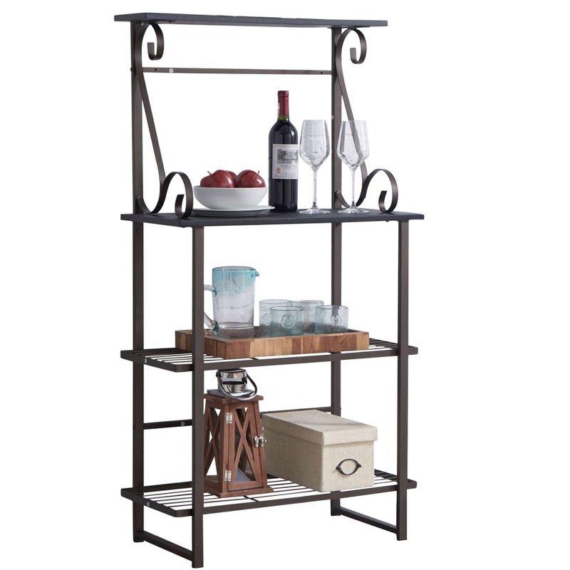 Kings Brand Furniture Covington Metal Kitchen Shelves Baker’s Rack Microwave Stand, Pewter