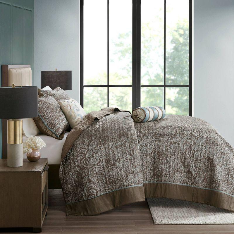 Madison Park Aubrey 5 Piece Jacquard Bedspread Set with Throw Pillows