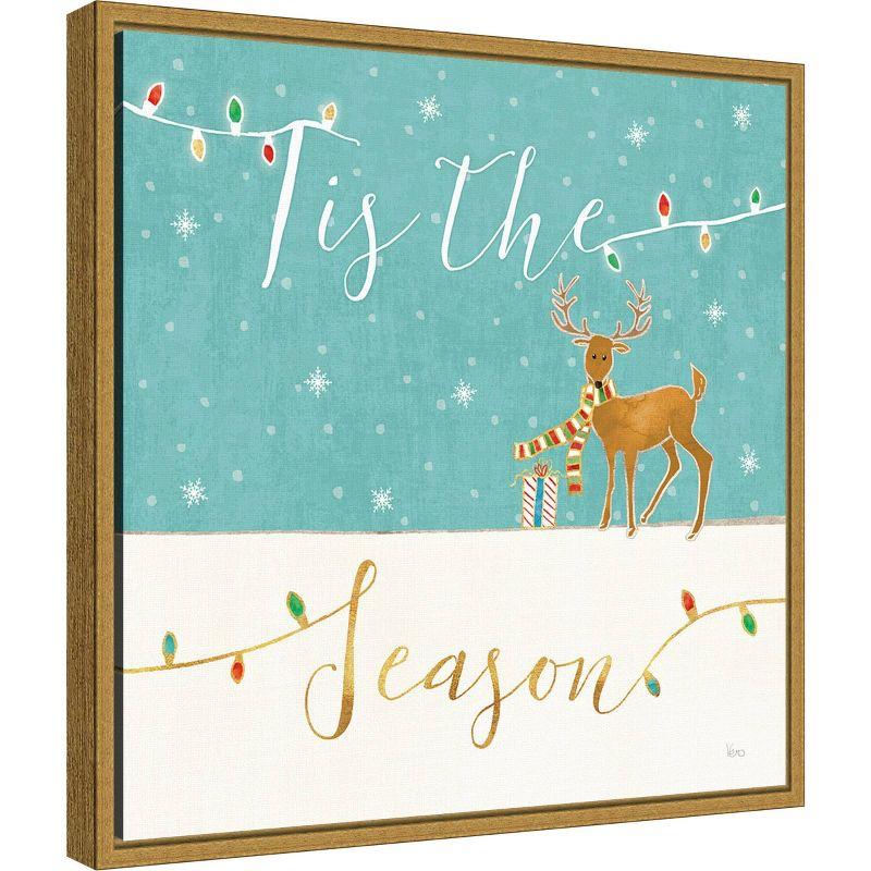 16" x 16" Tis the Season Christmas Reindeer by Veronique Charron Framed Canvas Wall Art - Amanti Art: Holiday Decor, Modern Typography