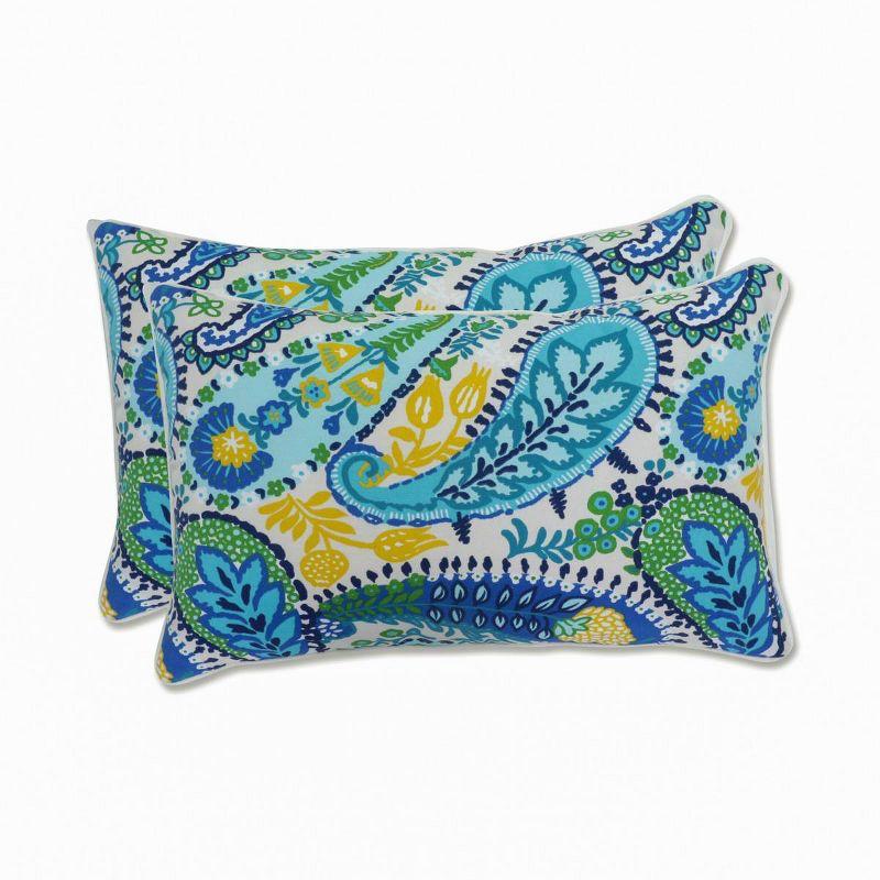 Amalia Paisley Blue and Green Rectangular Outdoor Throw Pillows Set