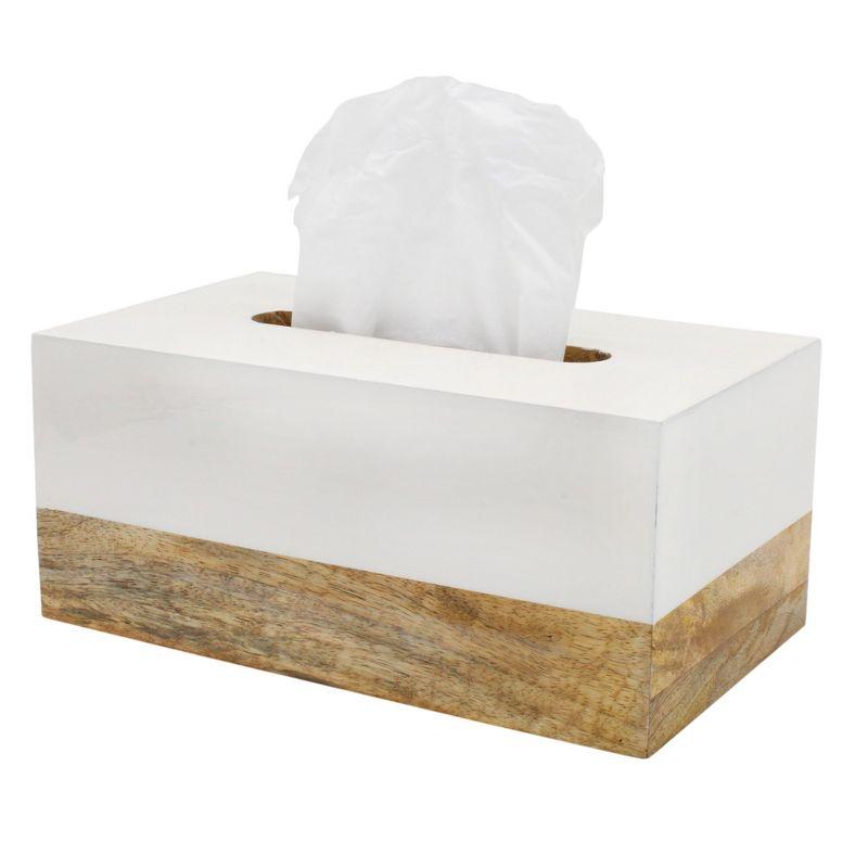 AuldHome Design Rectangular Tissue Box Cover (Enamel/Mango Wood); Minimalist Scandinavian Decor White Oblong Tissue Holder