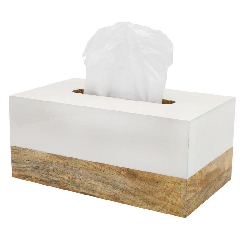 White Enamel and Mango Wood Rectangular Tissue Box Cover