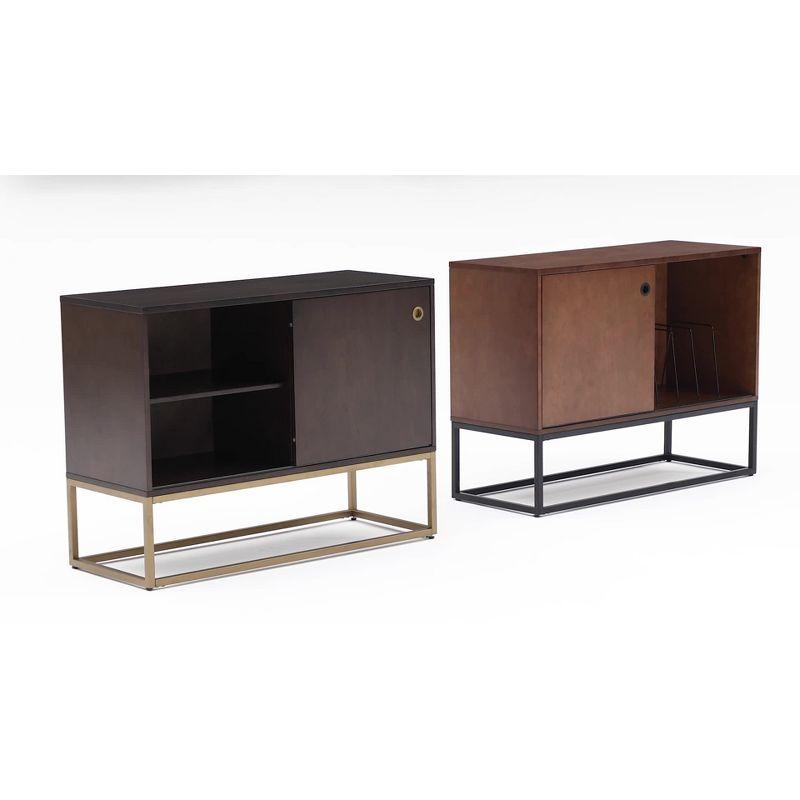 Byron Media Console Dark Brown/Gold - Crosley: Vinyl Storage Cabinet, Adjustable Shelves, Cable Management