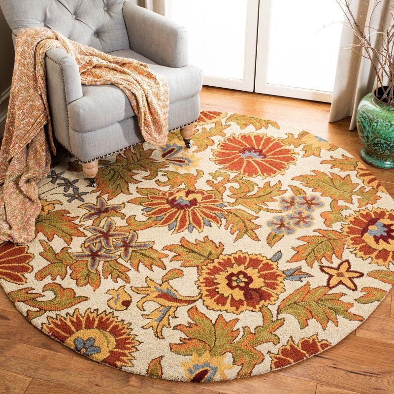 Ivory Garden Floral Hand-Knotted Wool Round Rug, 6'