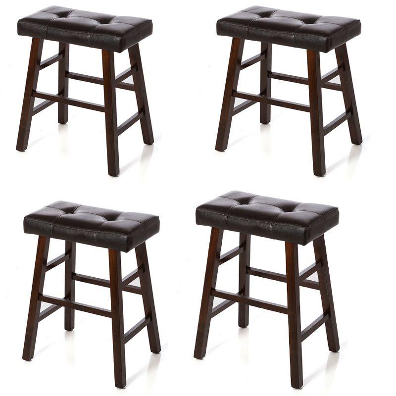 Set of 4 Dark Brown Wood and Faux Leather Counter Stools