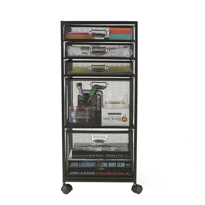 MIND READER Rolling File Cabinet with Drawers [5 Drawers](BLACK MESH)