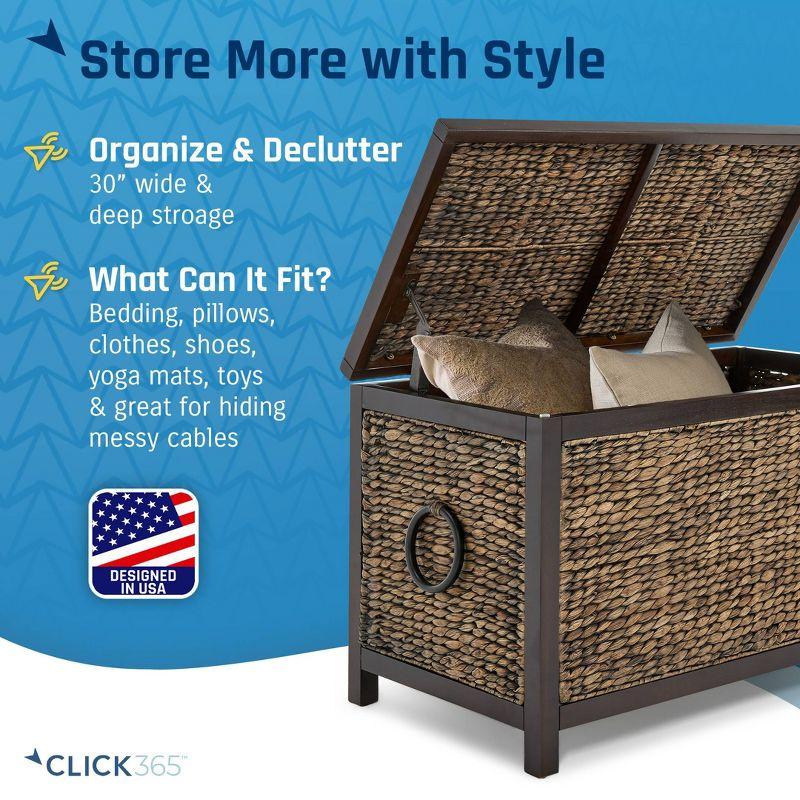 ClickDecor Wilson Storage Trunk Rustic Wicker Black: Farmhouse Style, No Assembly, Anti-Tip Hardware, 18x30x16"