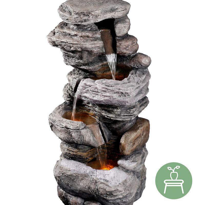 Teamson Home 39.37" Outdoor Faux Stone 4-Tier Water Fountain with LED, Gray