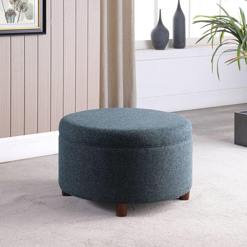 Large Round Storage Ottoman Textured Navy - HomePop: Seating, Footrest, Lift Off Top