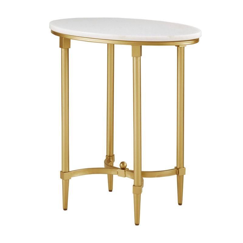 Bordeaux Gold Metal Marble Oval End Table