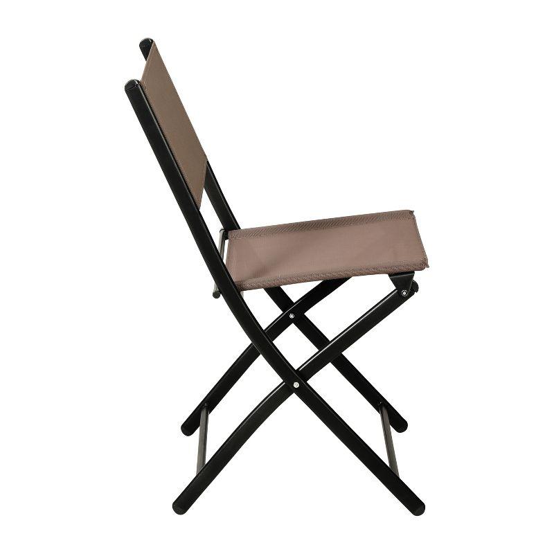Emma and Oliver Set of 2 Folding Chairs for Indoor/Outdoor Use with Brown Flex Comfort Material and Black Steel Frames