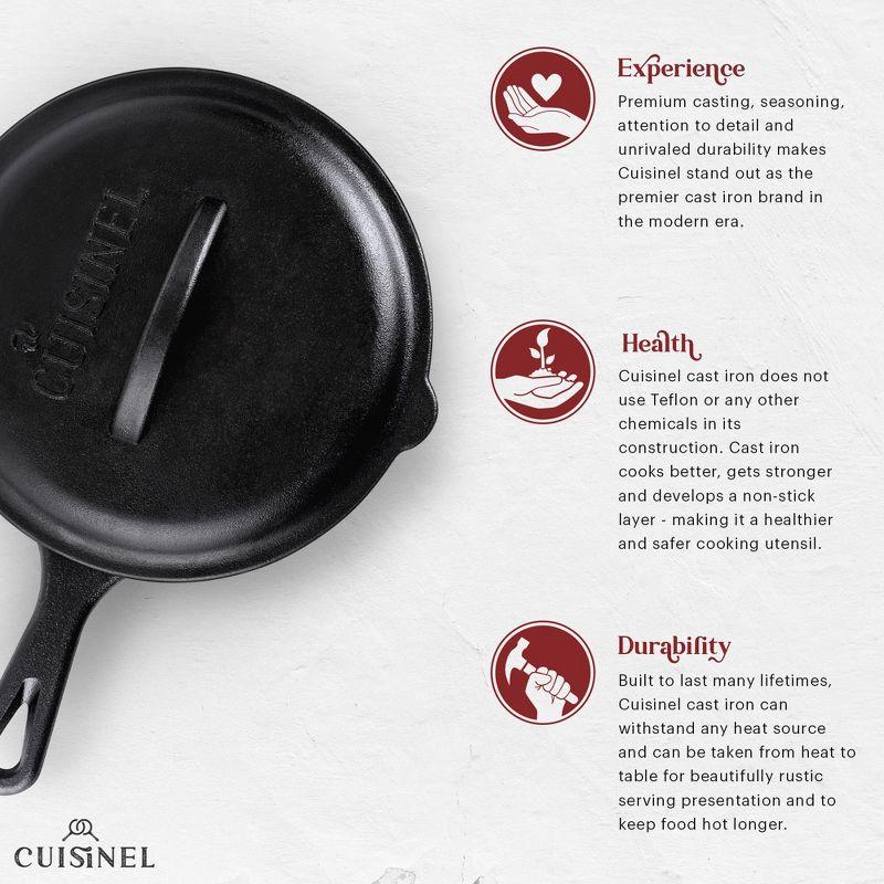 Cuisinel Cast Iron Skillet with Lid - 8"-inch Pre-Seasoned Covered Frying Pan Set + Silicone Handle and Lid Holders + Scraper/Cleaner