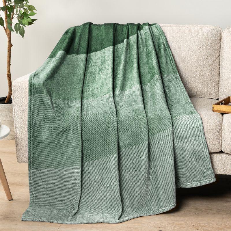 PAVILIA Premium Fleece Throw Blanket for Sofa Couch, Soft Flannel Plaid Stripe Decorative Print Blanket, Gradient - Green/Throw - 50x60