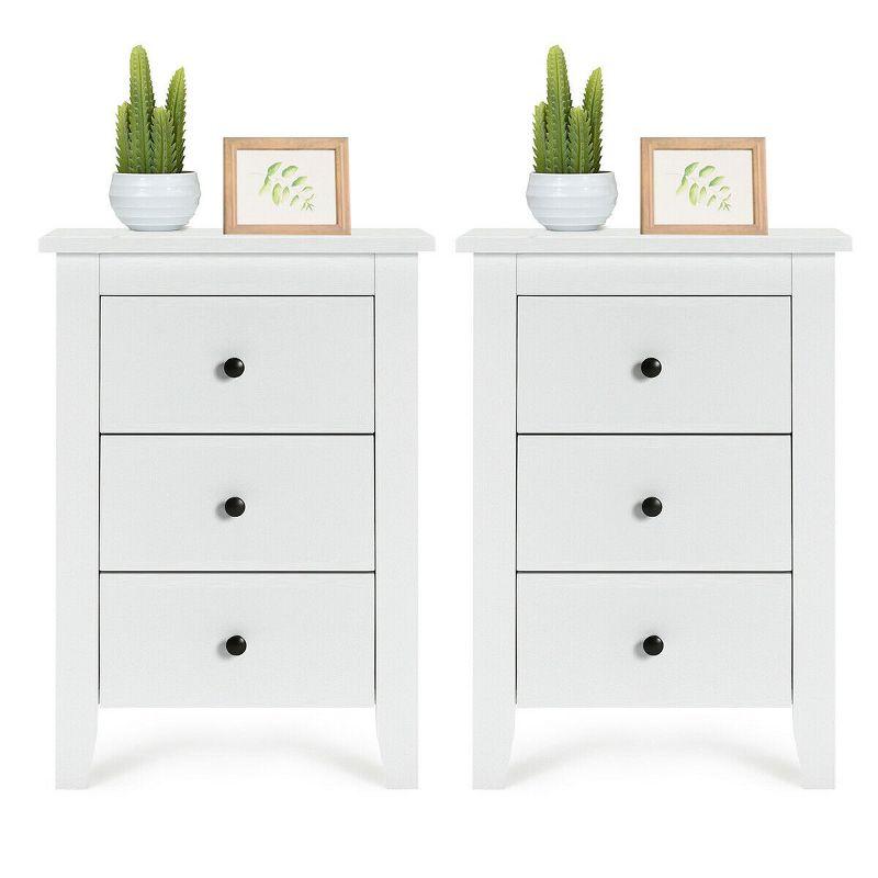 2PCS Nightstand End Beside Table Drawers Modern Storage Bedroom Furniture White