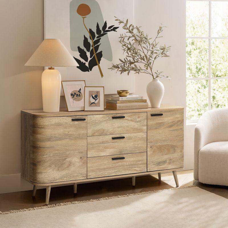 LuxenHome Sideboard Buffet Cabinet with Storage, 59'' Wide Natural Oak Manufactured Wood Accent Console Cabinet with 2-Door and 3-Drawer