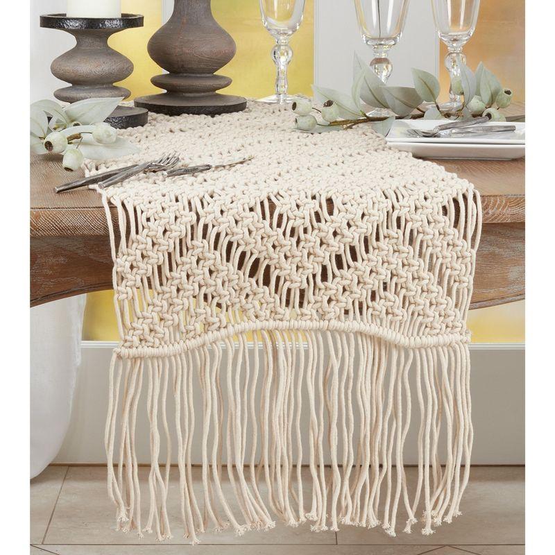 Natural Cotton Macramé Table Runner with Fringed Edges