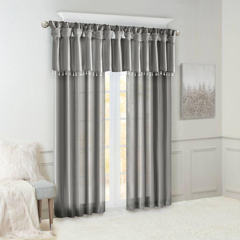 Charcoal Faux Silk Room-Darkening Tab Top Drapes