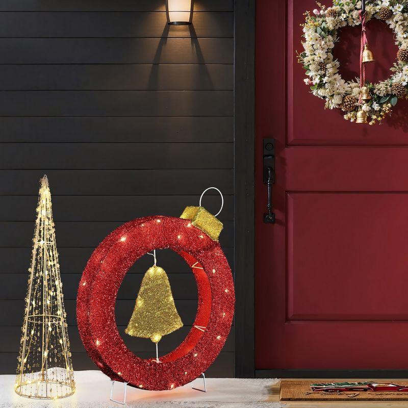 1.9Ft Red and Gold Ornament Bell Wreath with Lights