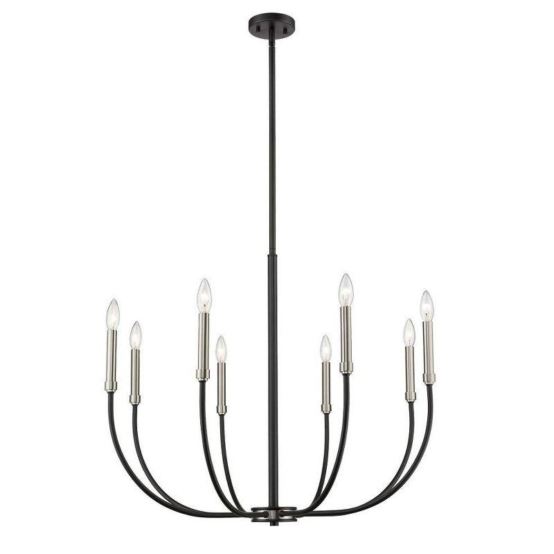 Elegant Two-Tone Matte Black and Brushed Nickel 8-Light Chandelier