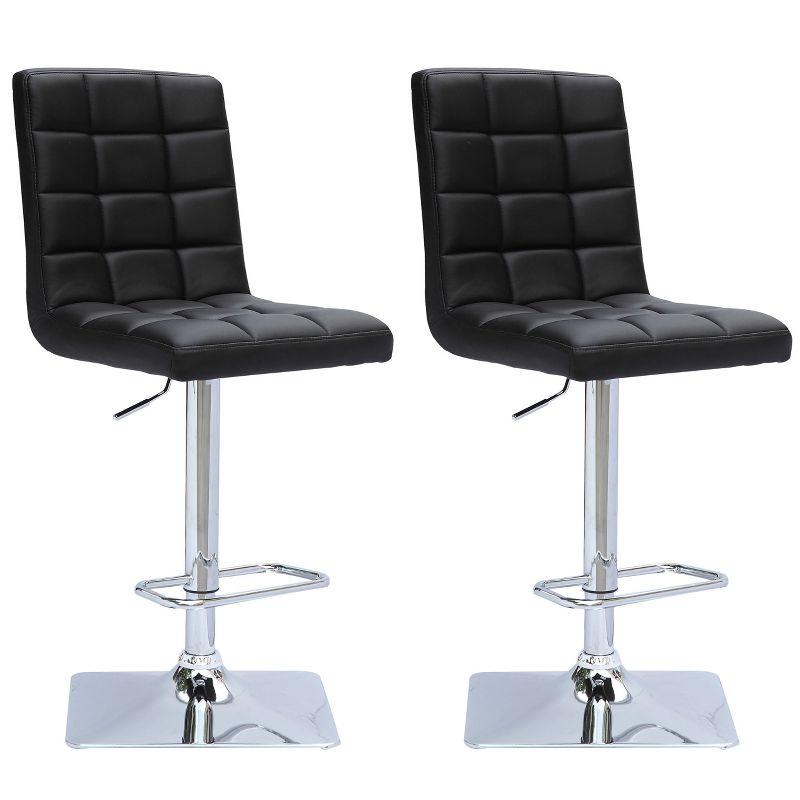 Set of 2 Chrome and Black Leather Adjustable Swivel Barstools