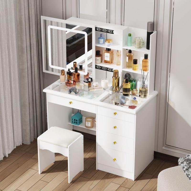 FUFU&GAGA White Makeup Vanity Table With Mirror Storage Drawer Dresser Table