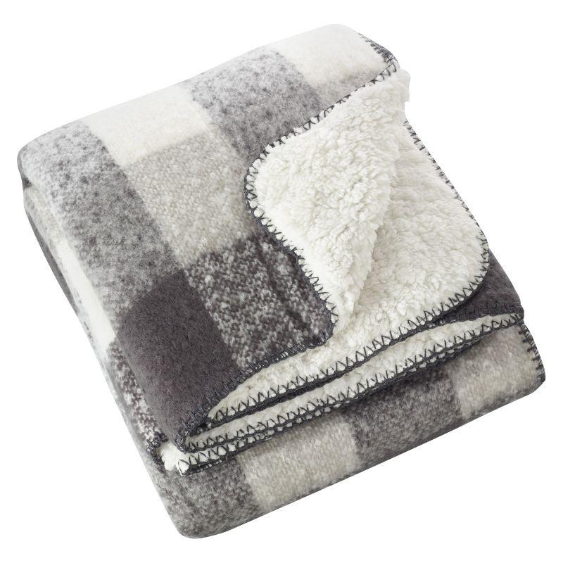 Gray Sherpa and Faux Fur Reversible Throw Blanket