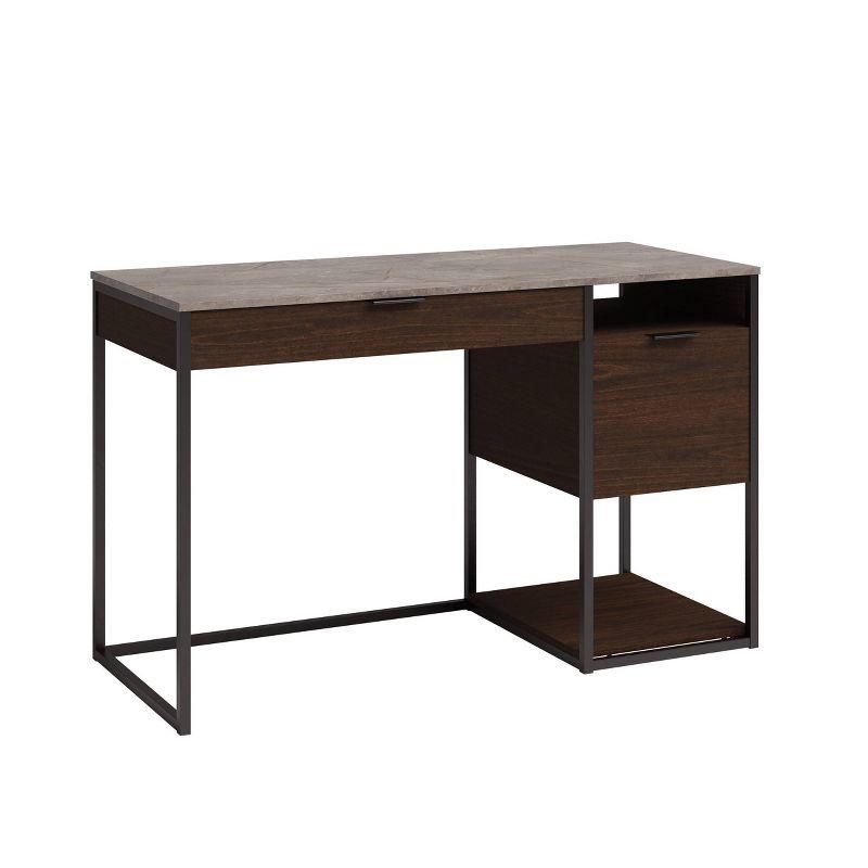 Umber Wood and Metal Single Pedestal Desk with Drawer