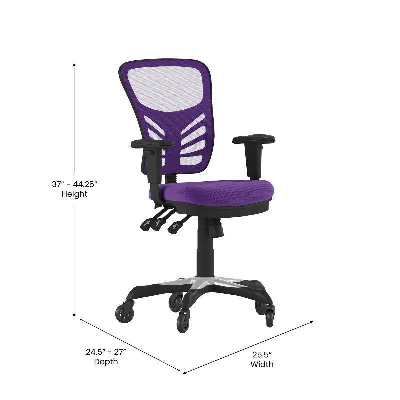 Flash Furniture Nicholas Mid-Back Purple Mesh Multifunction Executive Swivel Ergonomic Office Chair with Adjustable Arms and Transparent Roller Wheels