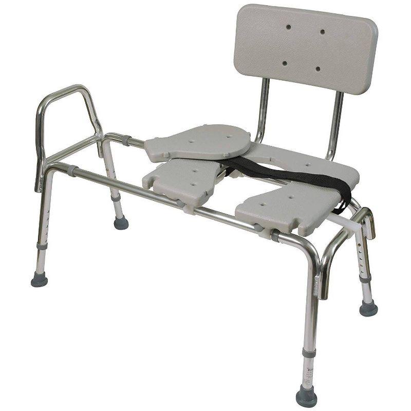 DMI Transfer Bench Sliding Shower Chair - HealthSmart: Adjustable Height, 400 lb Capacity, Bath Bench with Non-Slip Feet