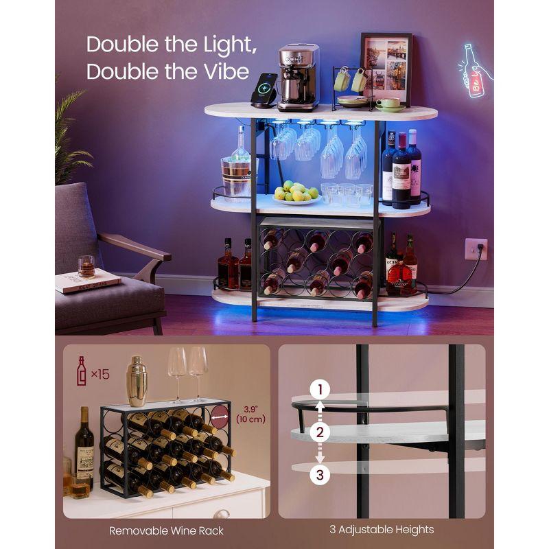 Bar Cabinets for Home, LED Coffee Bar, Home Mini Bar for Liquor, Freestanding Wine Rack with Glass Holder, Rustic White