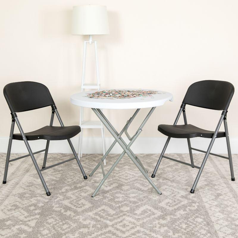 Flash Furniture 2 Pack HERCULES Series 330 lb. Capacity Black Plastic Folding Chair with Charcoal Frame