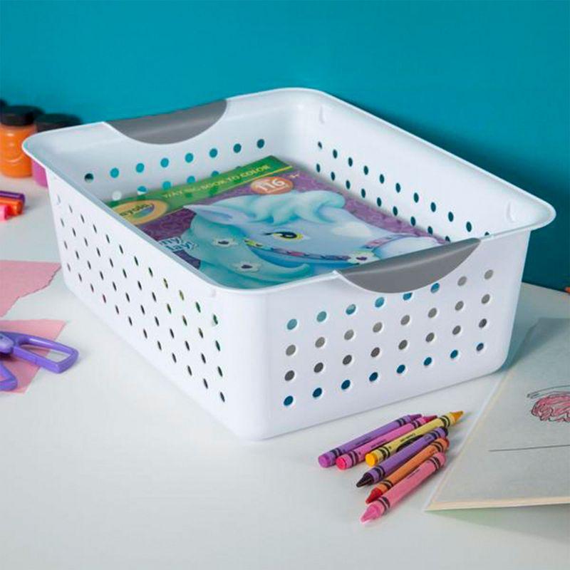 Sterilite Medium Ultra Basket, Storage Bin to Organize Closets, Cabinets, Pantry, Shelving and Countertop Space, White, 6-Pack
