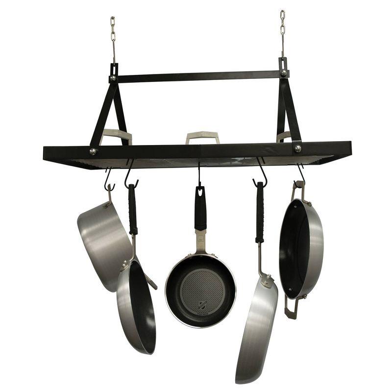 Black Enamel Rectangle Ceiling Pot Rack with Hooks